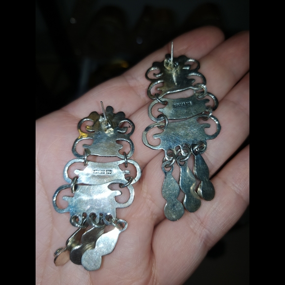 🏜️Navajo 925 Sterling Silver Turquoise Red Jasper Amethyst Chandelier Earrings - Picture 11 of 13